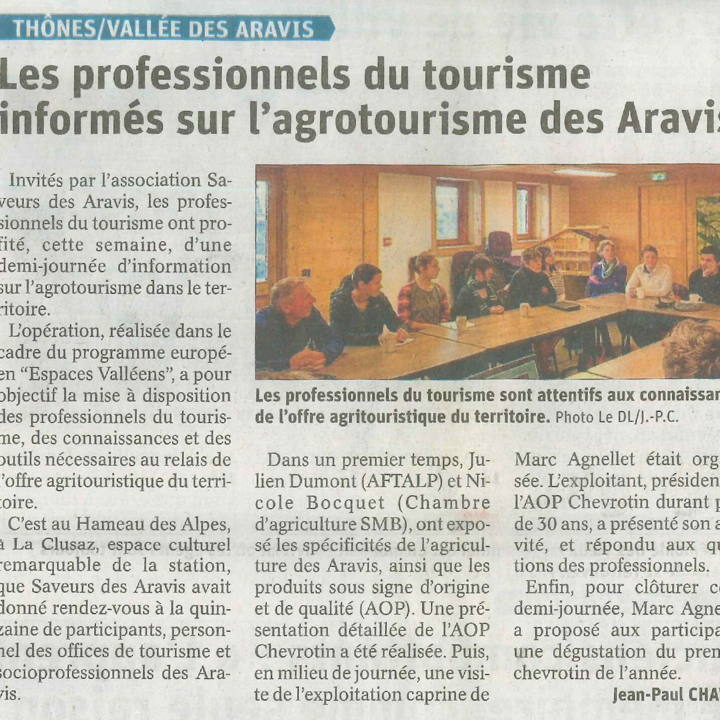 19.01.2020 - LE DAUPHINE - LES PROFESSIONNELS DU TOURISME INFORMES SUR L'AGROTOURISME DES ARAVIS